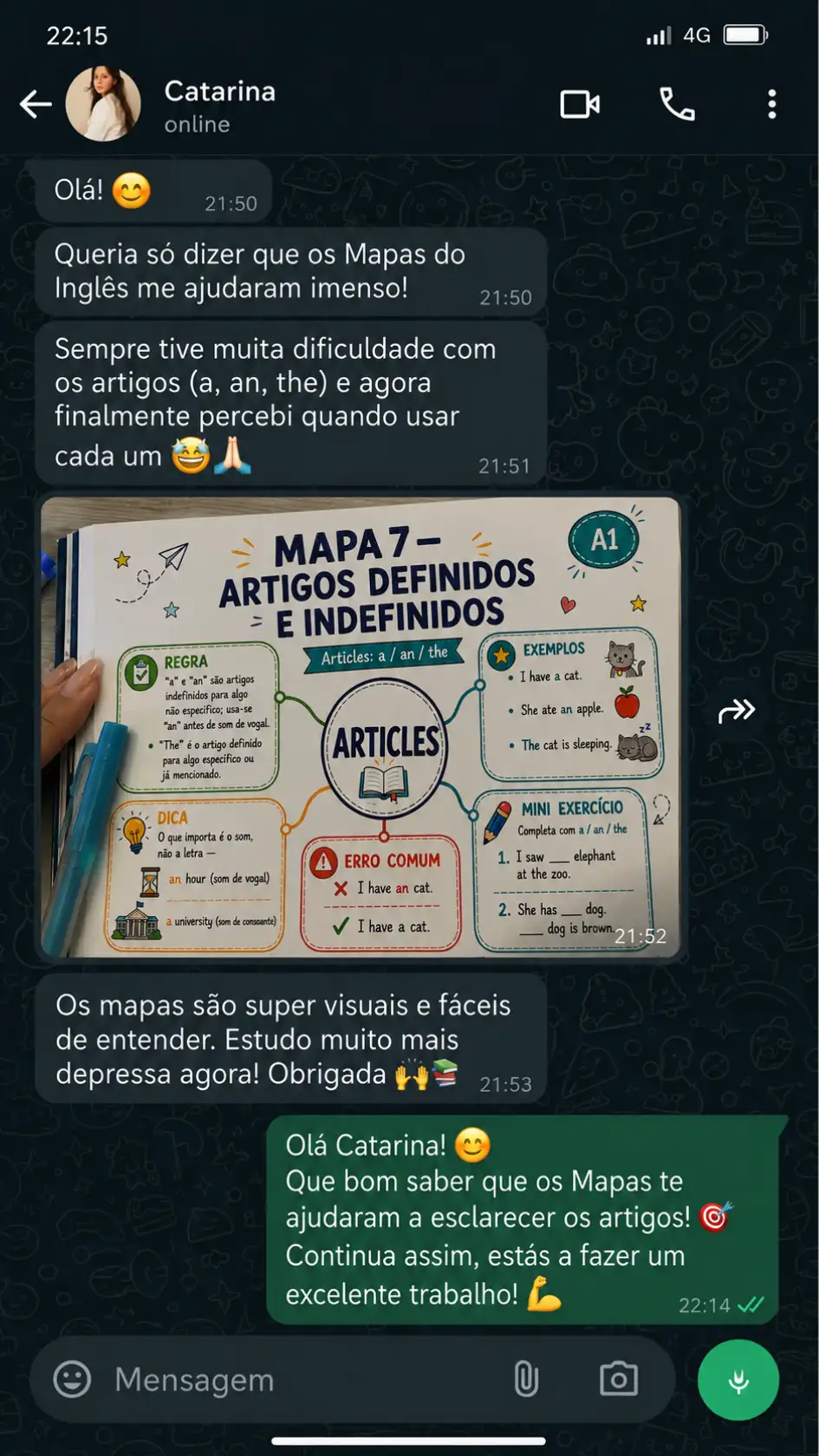Depoimento de aluna do Mapa do Inglês